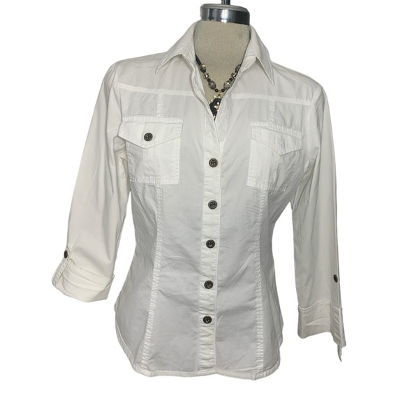 White 3/4 long sleeves Blouse Size M - Picture 4 of 9